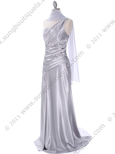 7702 Silver Evening Dress with Rhinestone Straps - Silver, Alt View Medium