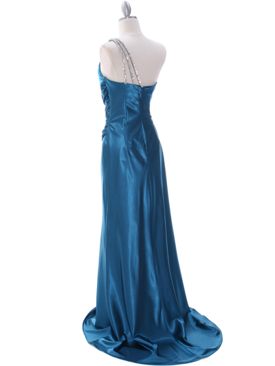 7702 Teal Bridesmaid Dress with Rhinestone Straps - Teal, Back View Medium