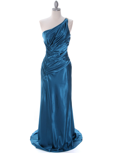 7702 Teal Bridesmaid Dress with Rhinestone Straps - Teal, Front View Medium