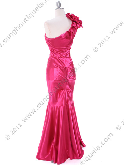 7710 Fuschia Evening Dress - Fuschia, Back View Medium