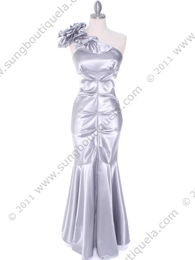 7710 Silver Evening Dress - Silver, Front View Medium