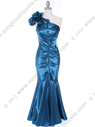 7710 Teal Evening Dress - Teal, Front View Medium