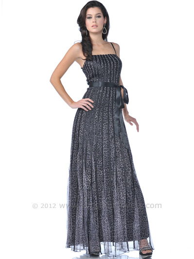 7732L Lace Overlay Leopard Print Evening Dress - Black, Front View Medium