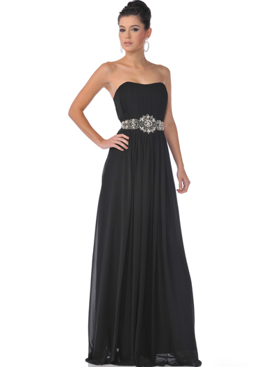 7733 Strapless Chiffon Evening Dress - Black, Front View Medium