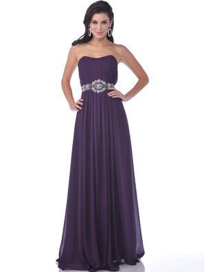 7733 Strapless Chiffon Evening Dress, Eggplant