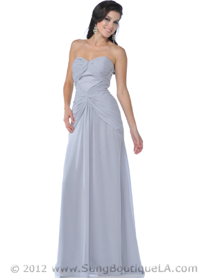 7735 Strapless Pleated Evening Dress, Silver