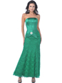 7741 Strapless Corsett Top Evening Dress with Lace Skirt - Green, Front View Thumbnail