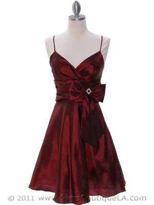 7742 Raspberry Tafetta Homecoming Dress, Raspberry