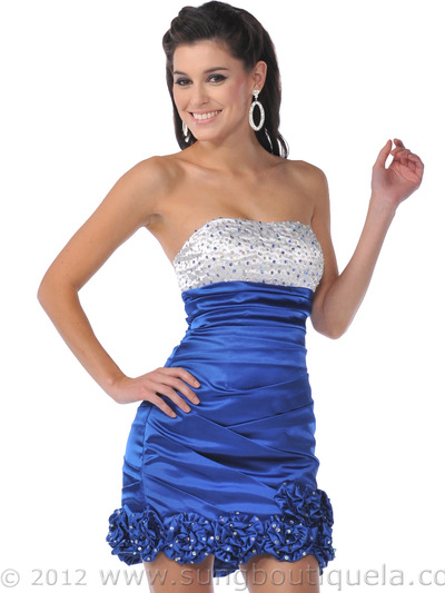 7746 Short Evening Dress with Removable Train - White Royal, Front View Medium