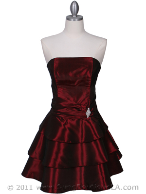 7747 Burgudy Tiered Cocktail Dress, Burgundy