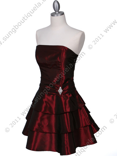 7747 Burgudy Tiered Cocktail Dress - Burgundy, Alt View Medium