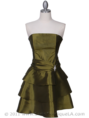 7747 Olive Tiered Cocktail Dress, Olive