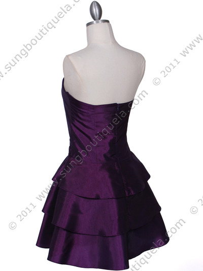 7747 Purple Tiered Cocktail Dress - Purple, Back View Medium