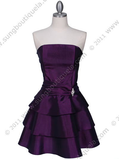 7747 Purple Tiered Cocktail Dress - Purple, Front View Medium