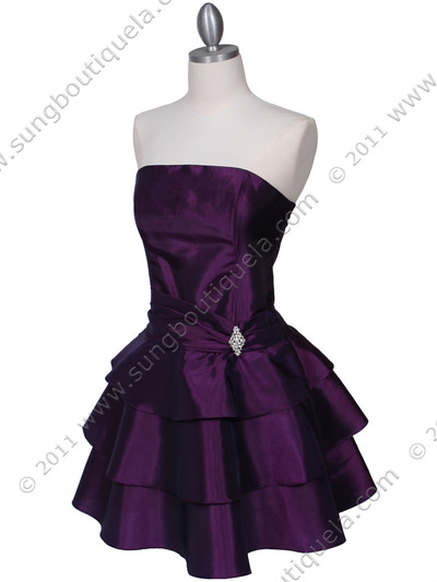 7747 Purple Tiered Cocktail Dress - Purple, Alt View Medium
