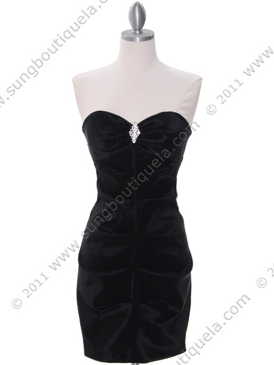 7773 Stretch Taffeta Little Black Dress - Black, Front View Medium