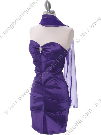 7773 Purple Stretch Taffeta Homecoming Dress - Purple, Alt View Medium
