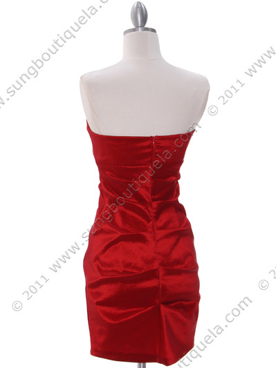 7773 Red Stretch Taffeta Cocktail Dress - Red, Back View Medium
