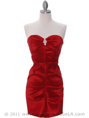 7773 Red Stretch Taffeta Cocktail Dress, Red