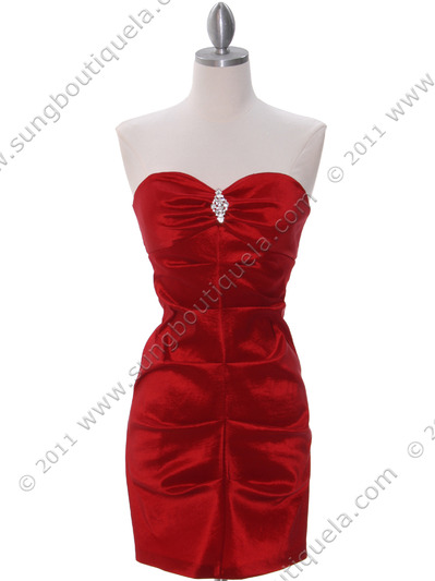 7773 Red Stretch Taffeta Cocktail Dress - Red, Front View Medium