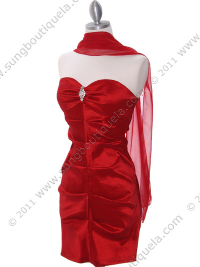 7773 Red Stretch Taffeta Cocktail Dress - Red, Alt View Medium