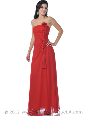 7820 Strapless Shirred Chiffon Evening Dress, Red