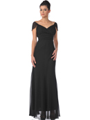 7822 Chiffon Cap Sleeves Evening Dress, Black