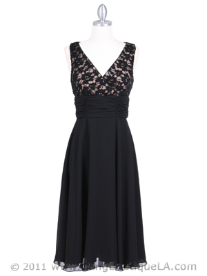 7921 Black Beaded Cocktail Dress, Black