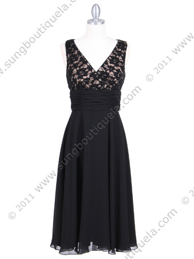 7921 Black Beaded Cocktail Dress - Black, Front View Medium