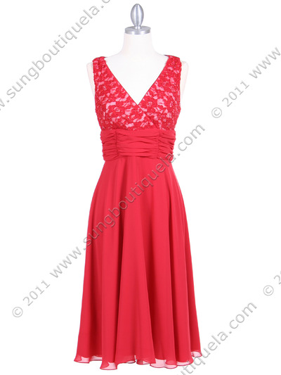 7921 Red Beaded Cocktail Dress - Red, Front View Medium