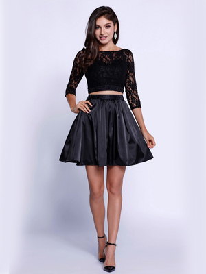 80-6166 Two-Piece Lace Top Short Cocktail Dress, Black