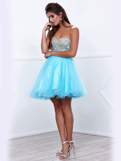 80-6212 Strapless Sweetheart Short Prom Dress - Aqua, Front View Medium