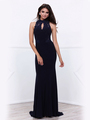 80-8278 High Neck Navy Blue Evening Dress - Navy, Front View Thumbnail