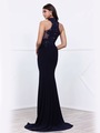80-8278 High Neck Navy Blue Evening Dress - Navy, Back View Thumbnail