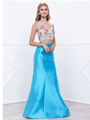 80-8287 Two-Piece Trumpet Prom Gown - Turquoise, Front View Thumbnail