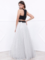 80-8309 Two-Piece Sleeveless Polka Dot Prom Dress - Black White, Back View Thumbnail