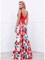 80-8313 Two-Piece Sleeveless Floral Print Prom Dress - Print, Back View Thumbnail