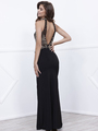 80-8319 Sleeveless Long Prom Dress with Open-Back - Black, Back View Thumbnail