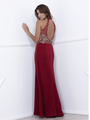 80-8319 Sleeveless Long Prom Dress with Open-Back - Burgundy, Back View Thumbnail