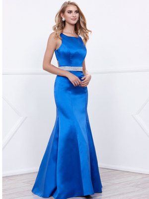 80-8320 Sleeveless Long Prom Dress with Cutout Back, Royal