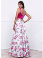 80-8331 Two-Piece Floral Print Prom Dress - Print, Back View Thumbnail