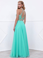 80-8339 High Neck Beaded Bodice Long Prom Dress - Mint Gold, Back View Thumbnail