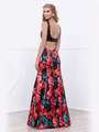 80-8354 Sleeveless Floral Print Long Prom Dress - Print, Back View Thumbnail