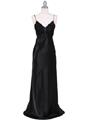 8006 Black Satin Evening Dress - Black, Front View Thumbnail