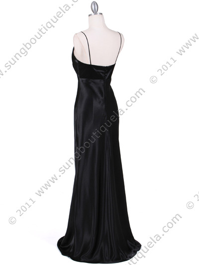 8006 Black Satin Evening Dress - Black, Back View Medium