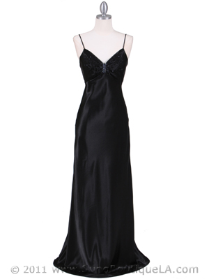 8006 Black Satin Evening Dress, Black