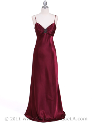 8006 Burgundy Satin Evening Dress, Burgundy