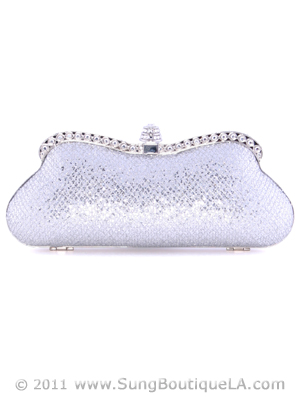 8008 Silver Sequins Box Clutch, Silver