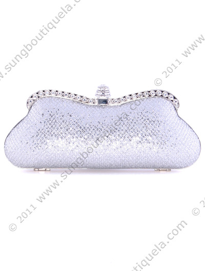 8008 Silver Sequins Box Clutch - Silver, Front View Medium