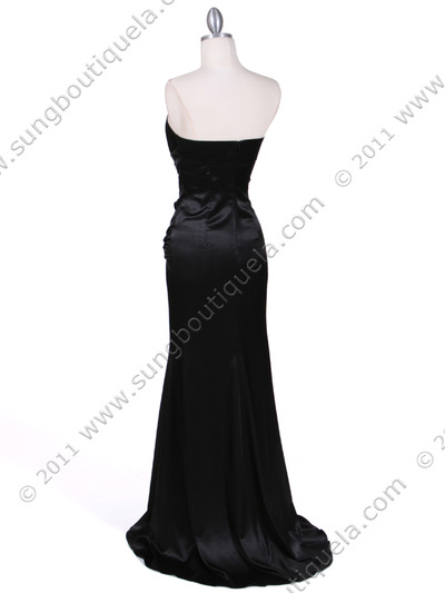 800 Black Strapless Charmeuse Evening Gown - Black, Back View Medium